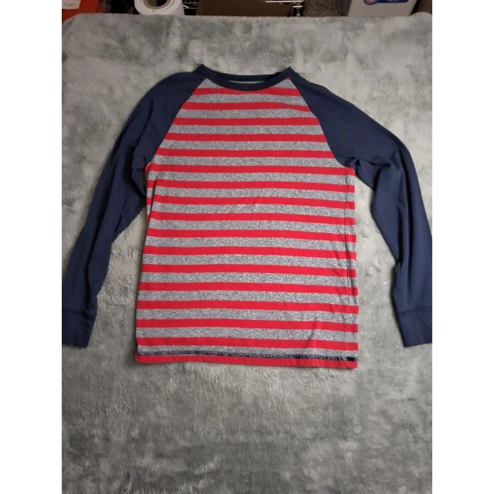 The Childrens Place Boys Blue Red Gray Stripe Long Sleeve Thermal Shirt‎ Large